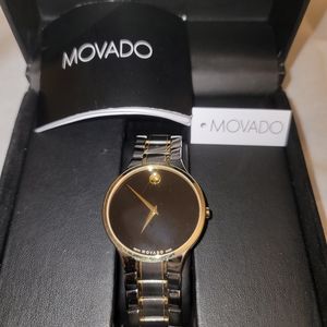 Movado Watch Serio Quartz Black Dial Two-tone Stainless Steel Men's 0607284